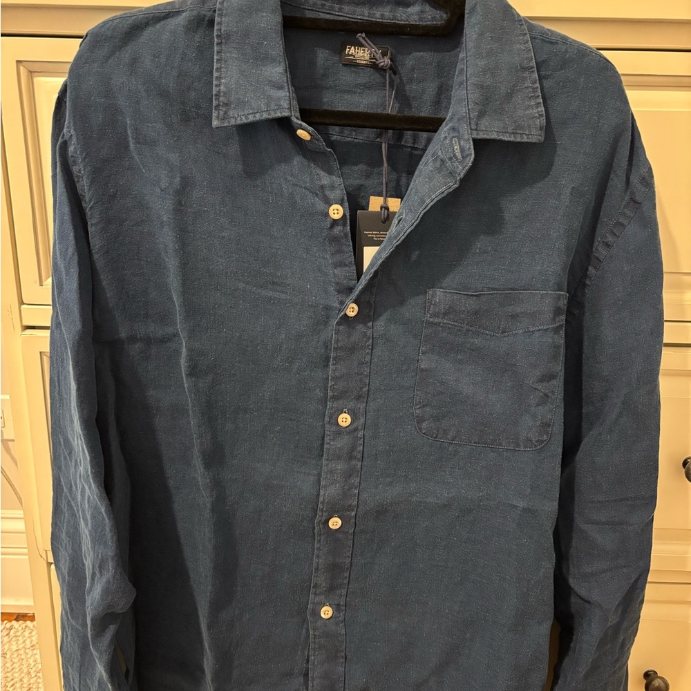 Faherty Men’s Laguna Linen Long-Sleeve Button-Down Shirt in Blue Arroyo Wash
